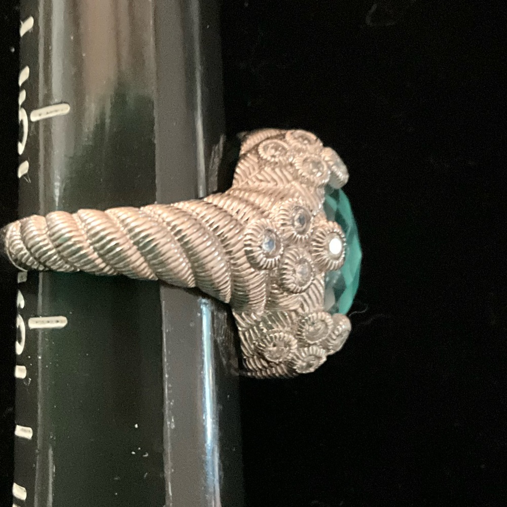 Judith Ripka Sterling Oval Turquoise and Quartz Doublet Cocktail Ring 5.75 - Picture 2 of 16